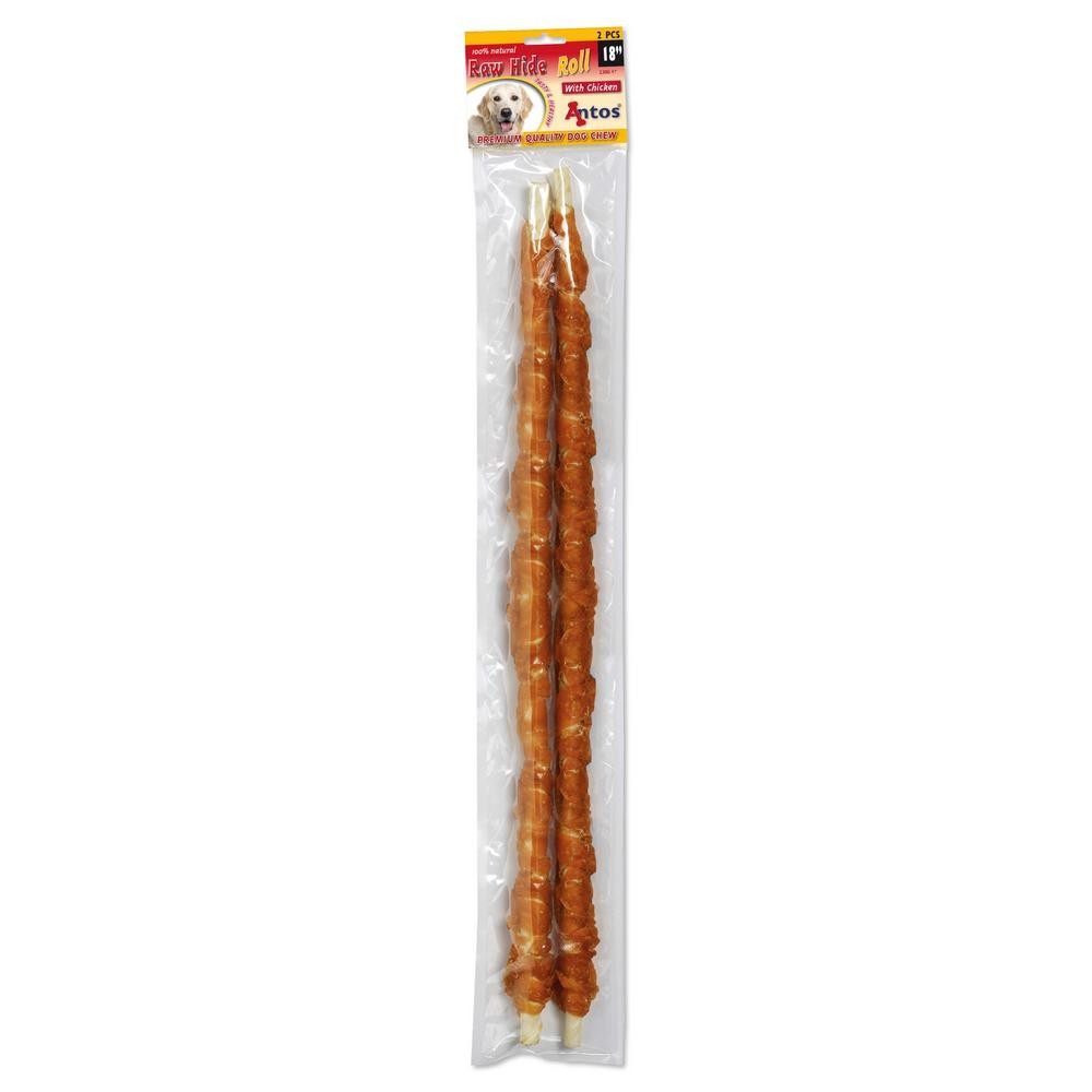 ANTOS RAW HIDE WHITE + CHICKEN ROLL 18" PER 2